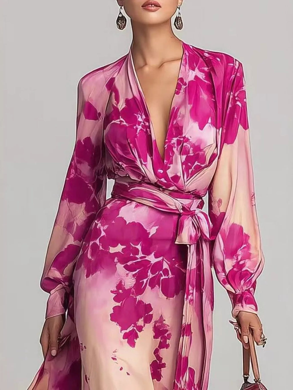 Floral Print Maxi Dress with Waist-Tie Detail