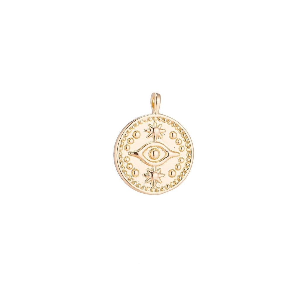 Dainty 18k Gold Filled Beads Coin Evil Eye Legend Charm for Bracelet Necklace Pendant Earring Findings for Jewelry Making C-080 C-656