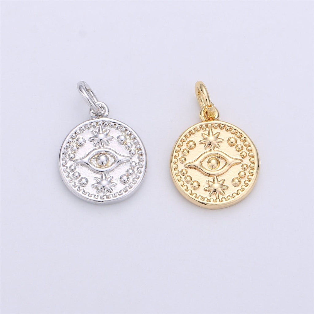 Dainty 18k Gold Filled Beads Coin Evil Eye Legend Charm for Bracelet Necklace Pendant Earring Findings for Jewelry Making C-080 C-656