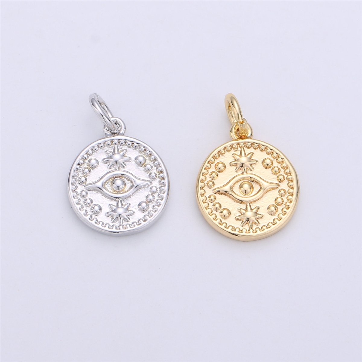 Dainty 18k Gold Filled Beads Coin Evil Eye Legend Charm for Bracelet Necklace Pendant Earring Findings for Jewelry Making C-080 C-656