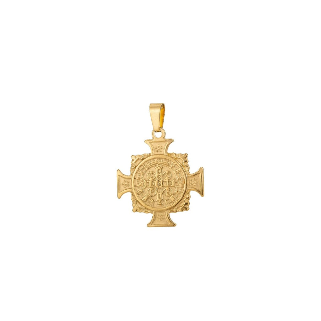 Dainty 18k Gold Filled Saint Benedict Cross Charm Medallion antiquity Pendant Double Sided for Necklace Jewelry Making J-554 J-608