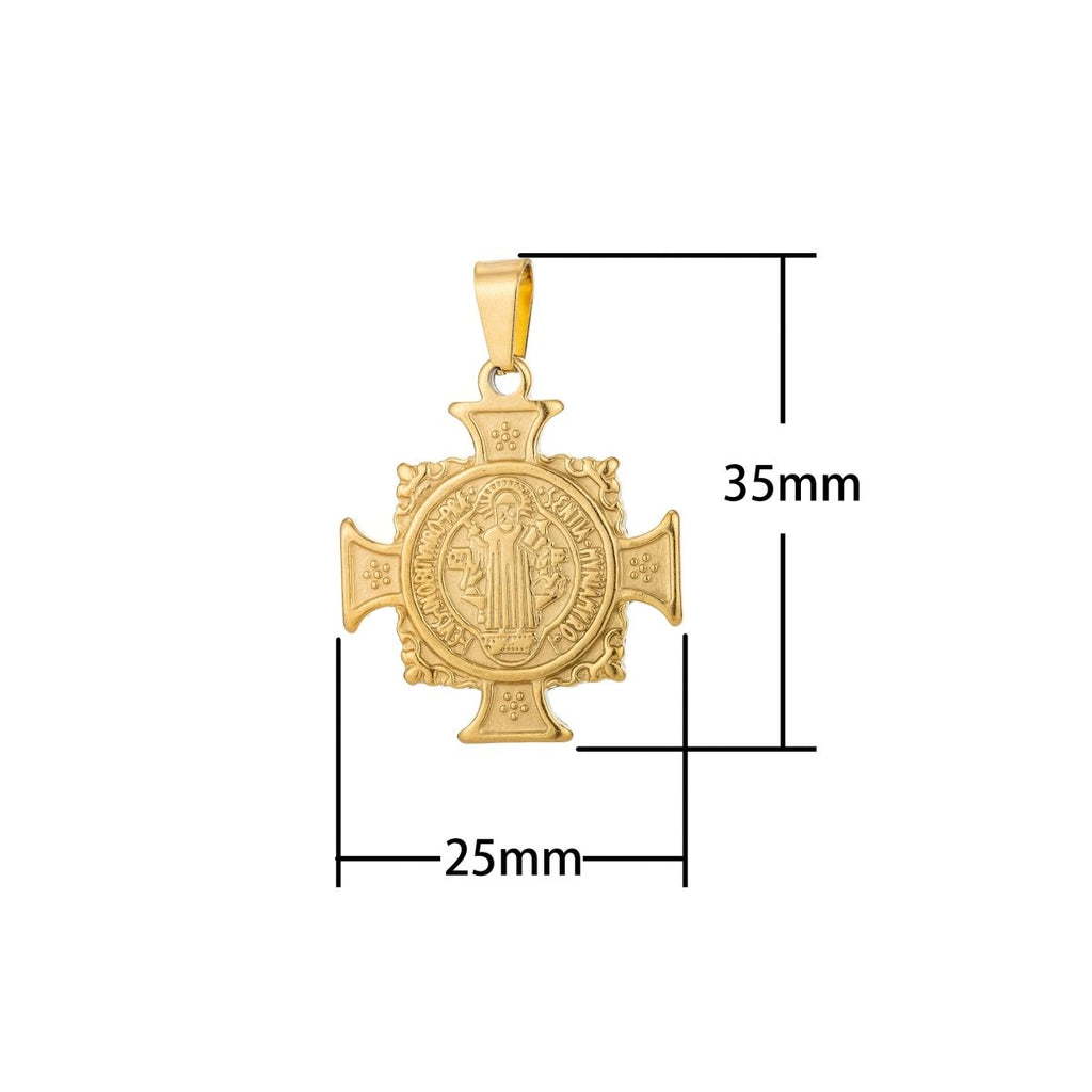 Dainty 18k Gold Filled Saint Benedict Cross Charm Medallion antiquity Pendant Double Sided for Necklace Jewelry Making J-554 J-608
