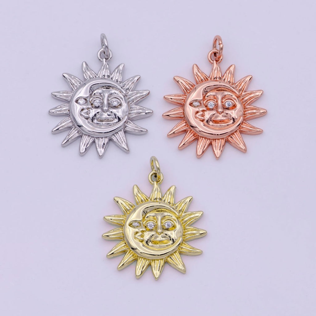 Dainty 18K Gold Filled Sun & Moon Charms in Gold / Rose Gold / Silver Color 20mmx20mm Sun moon face Happy Smile Sun Face, C-249