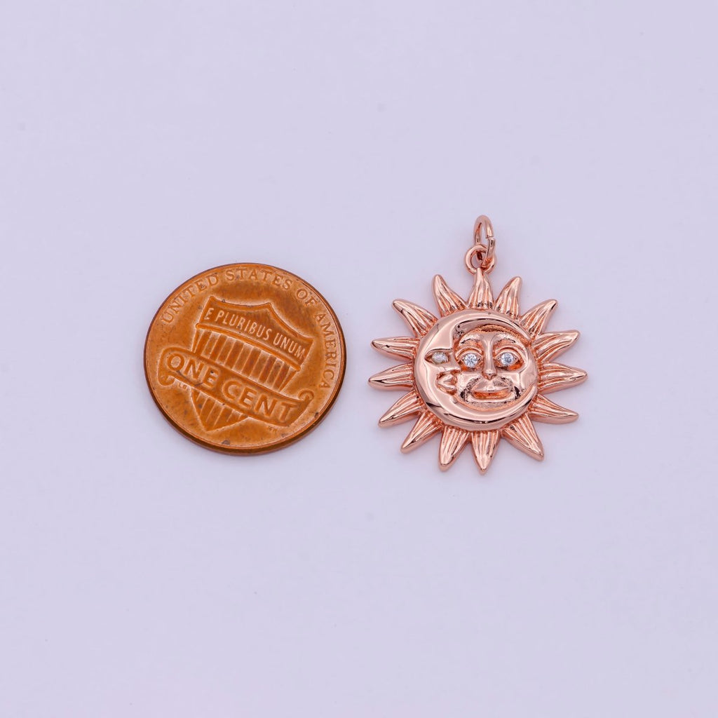 Dainty 18K Gold Filled Sun & Moon Charms in Gold / Rose Gold / Silver Color 20mmx20mm Sun moon face Happy Smile Sun Face, C-249