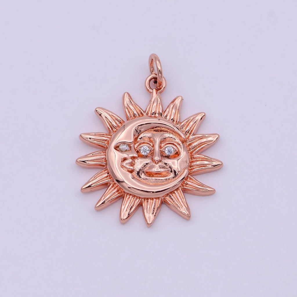 Dainty 18K Gold Filled Sun & Moon Charms in Gold / Rose Gold / Silver Color 20mmx20mm Sun moon face Happy Smile Sun Face, C-249
