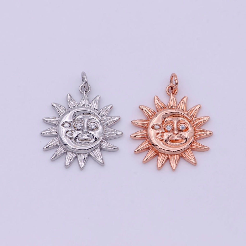 Dainty 18K Gold Filled Sun & Moon Charms in Gold / Rose Gold / Silver Color 20mmx20mm Sun moon face Happy Smile Sun Face, C-249