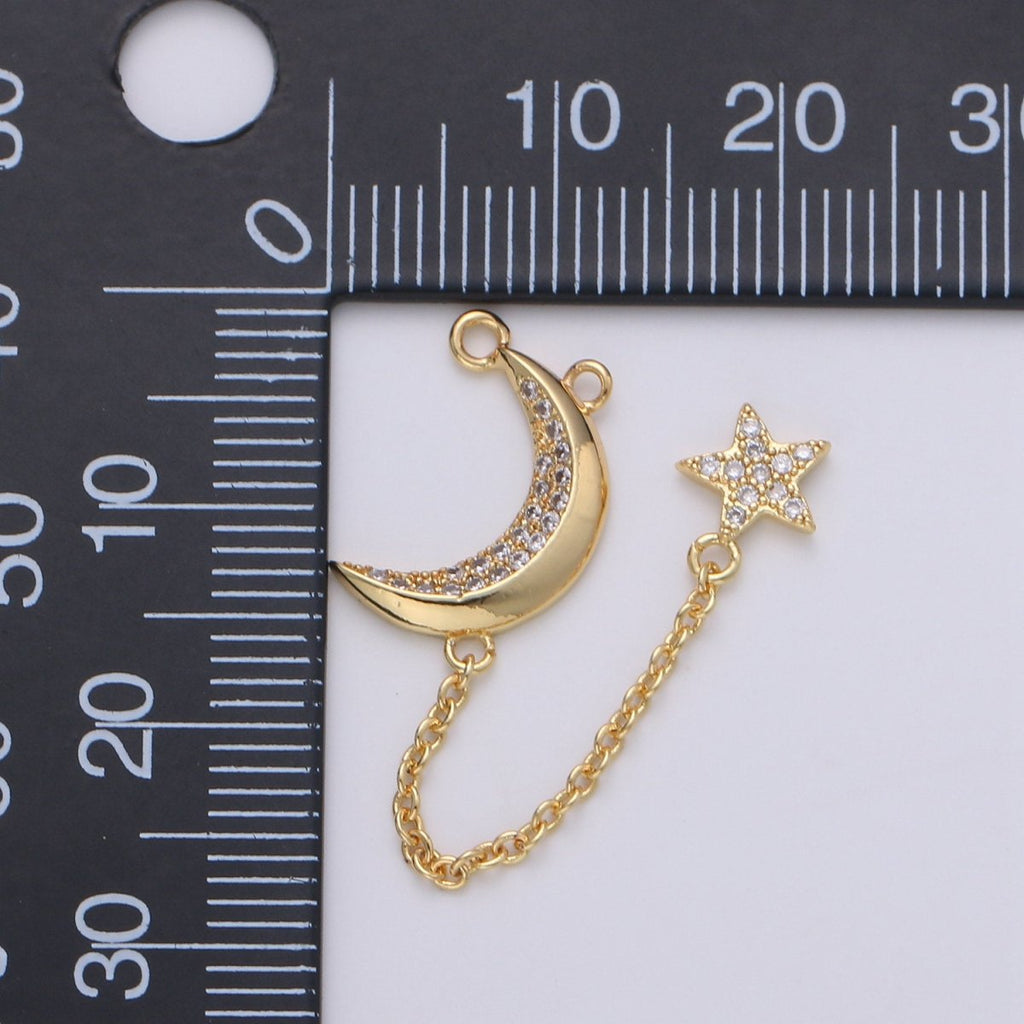 Dainty Gold Crescent Moon Charm Gold star Pendant for Lariat necklace Jewelry Making Supply Micro Pave Celestial Jewelry K-407 K-408
