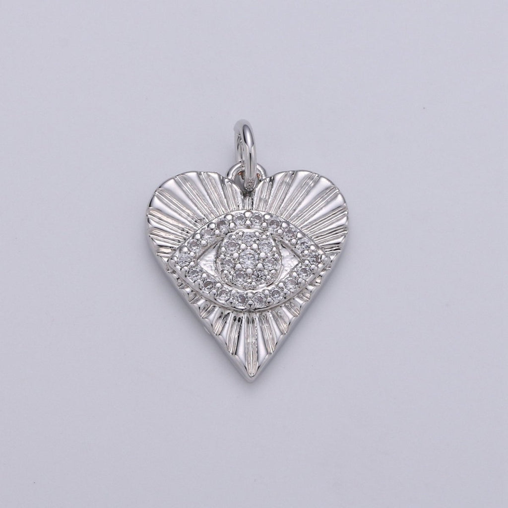 Dainty Gold Eye Charm 14k Gold Filled Silver Evil Eye Charm, Cubic Zirconia Love Charm, Medallion Heart Jewelry, Micro Pave Sun Burst Charm D-674 D-675