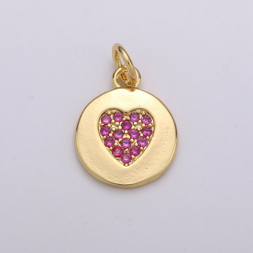 Dainty Gold Heart Charm, Disc Coin Charm gold Pendant, Minimalist Jewelry Making in 24k Gold Filled Findings for Bracelet Earring D-347