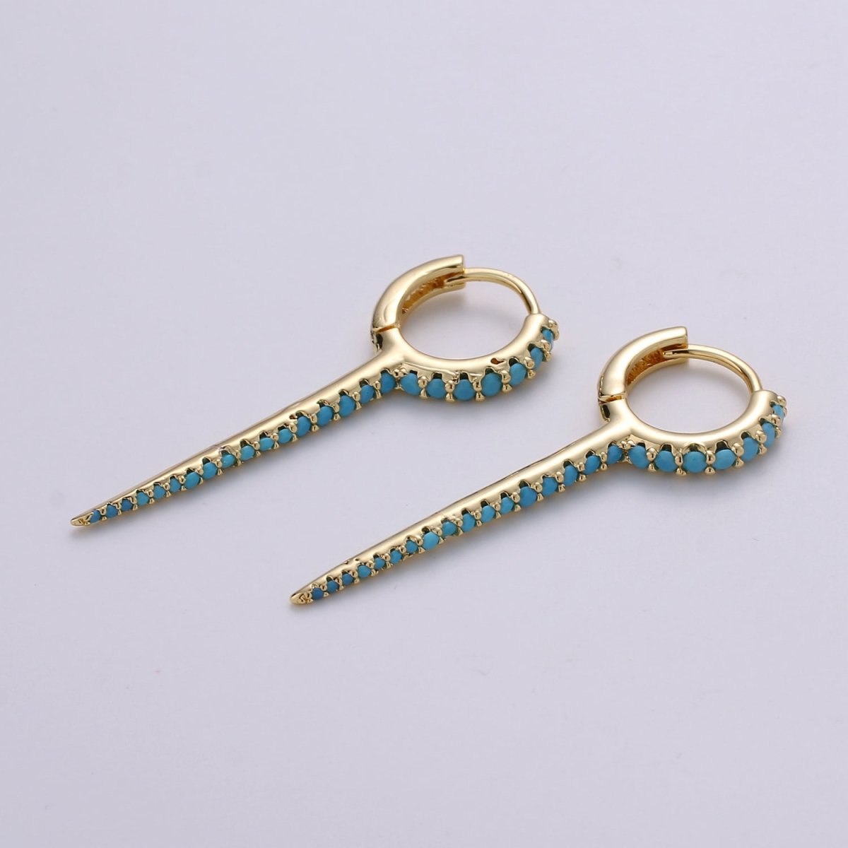 Dainty Huggie earrings, spike earrings, Multi Color hoop earrings, Long Gold Micro Pave Spike Earring Minimal Jewelry Q-165 - Q-171