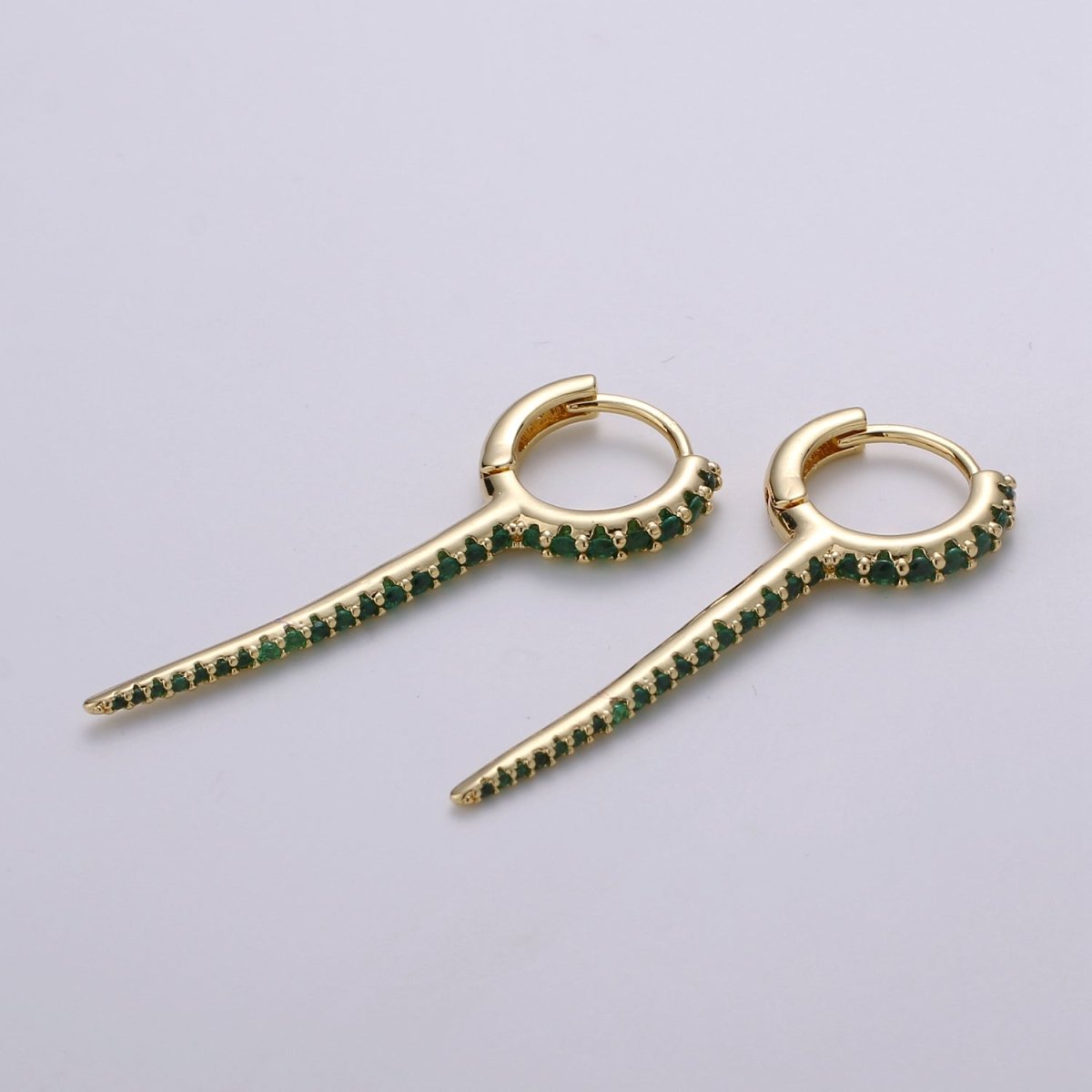 Dainty Huggie earrings, spike earrings, Multi Color hoop earrings, Long Gold Micro Pave Spike Earring Minimal Jewelry Q-165 - Q-171