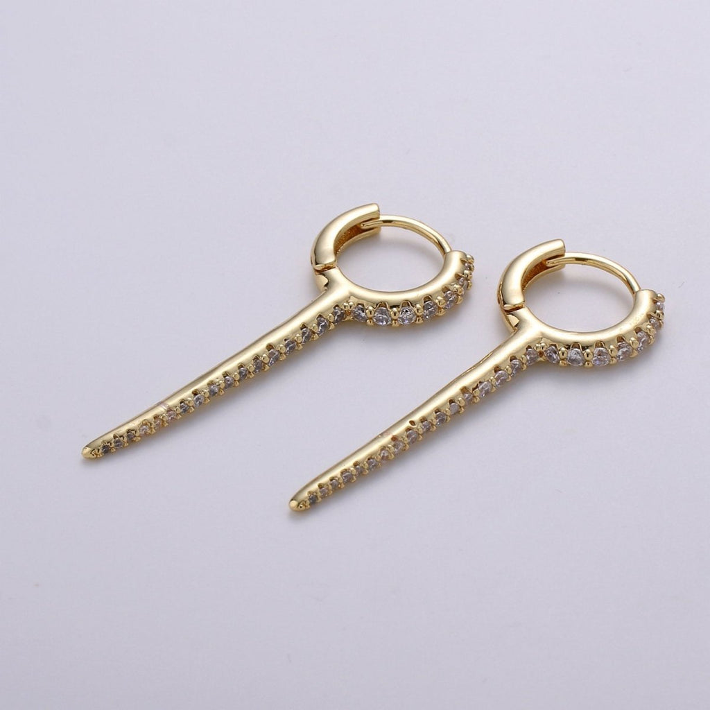 Dainty Huggie earrings, spike earrings, Multi Color hoop earrings, Long Gold Micro Pave Spike Earring Minimal Jewelry Q-165 - Q-171