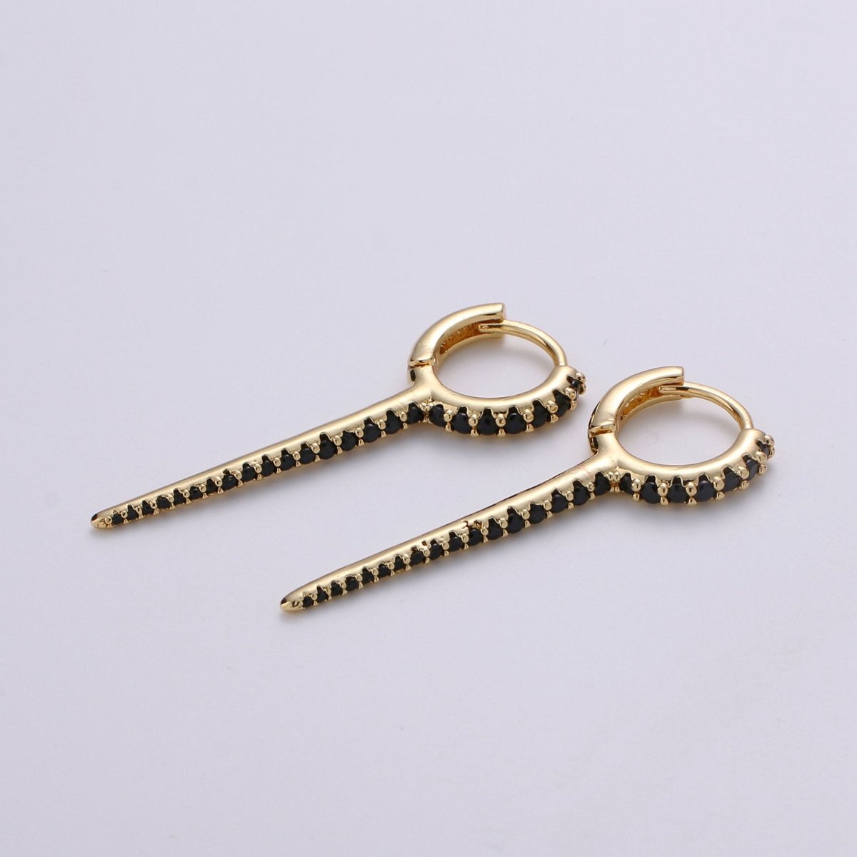 Dainty Huggie earrings, spike earrings, Multi Color hoop earrings, Long Gold Micro Pave Spike Earring Minimal Jewelry Q-165 - Q-171