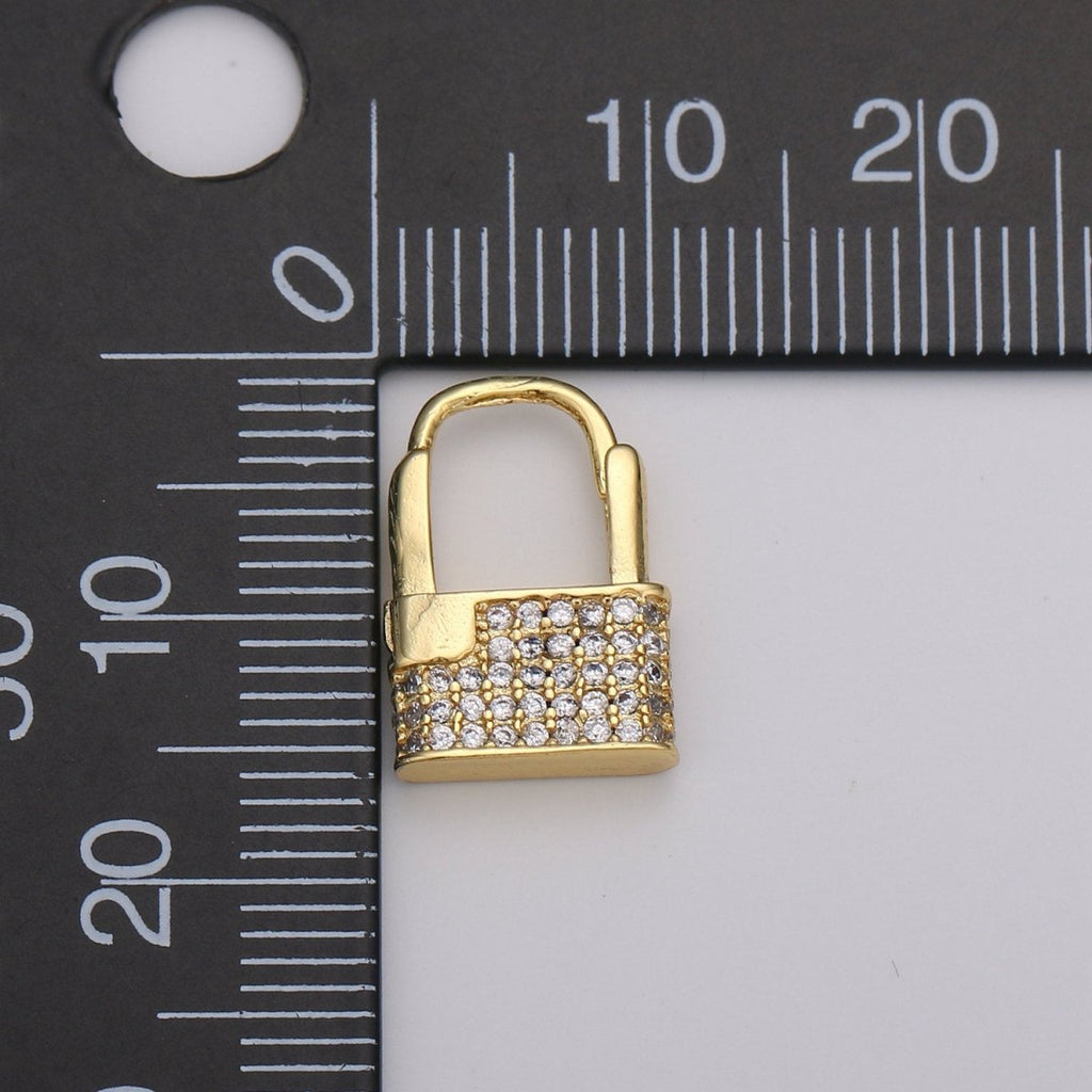 Dainty Huggie padlock Earrings, CZ Hoop Earrings, Gold Hoop PADLOCK Earrings, Micro Pave gold lock earrings, Love Lock Jewelry K-593