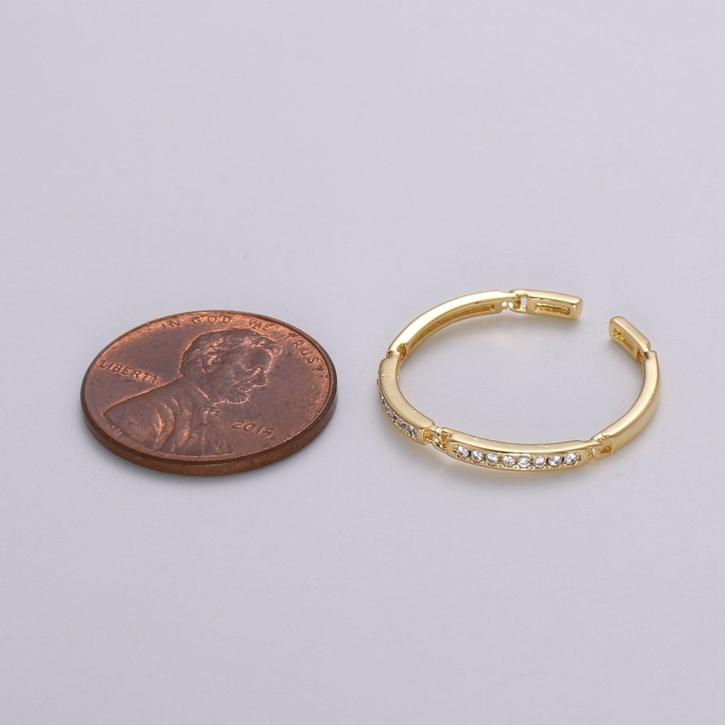 Dainty Ring, Gold Vermeil Minimalist Ring, Stacking Ring, Simple Open Ring, Cubic Zirconia Adjustable Ring, Thin Ring, Gift for Her R-127