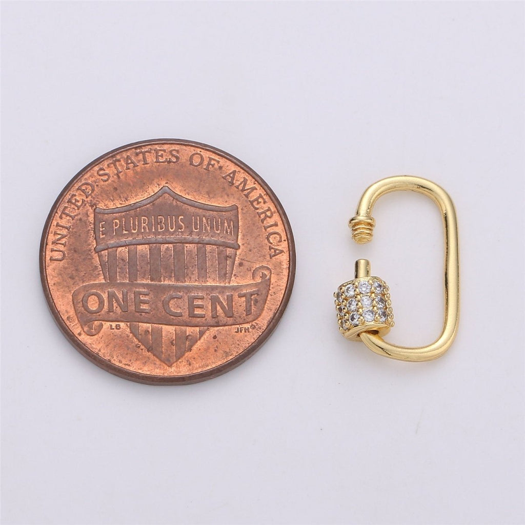 Dainty Small Carabiner Screw  Clasp, Screw Clasp Oval, Interlocking Oval Clasp, Pave Oval Shaped Clasps, Gold Color Only K-471