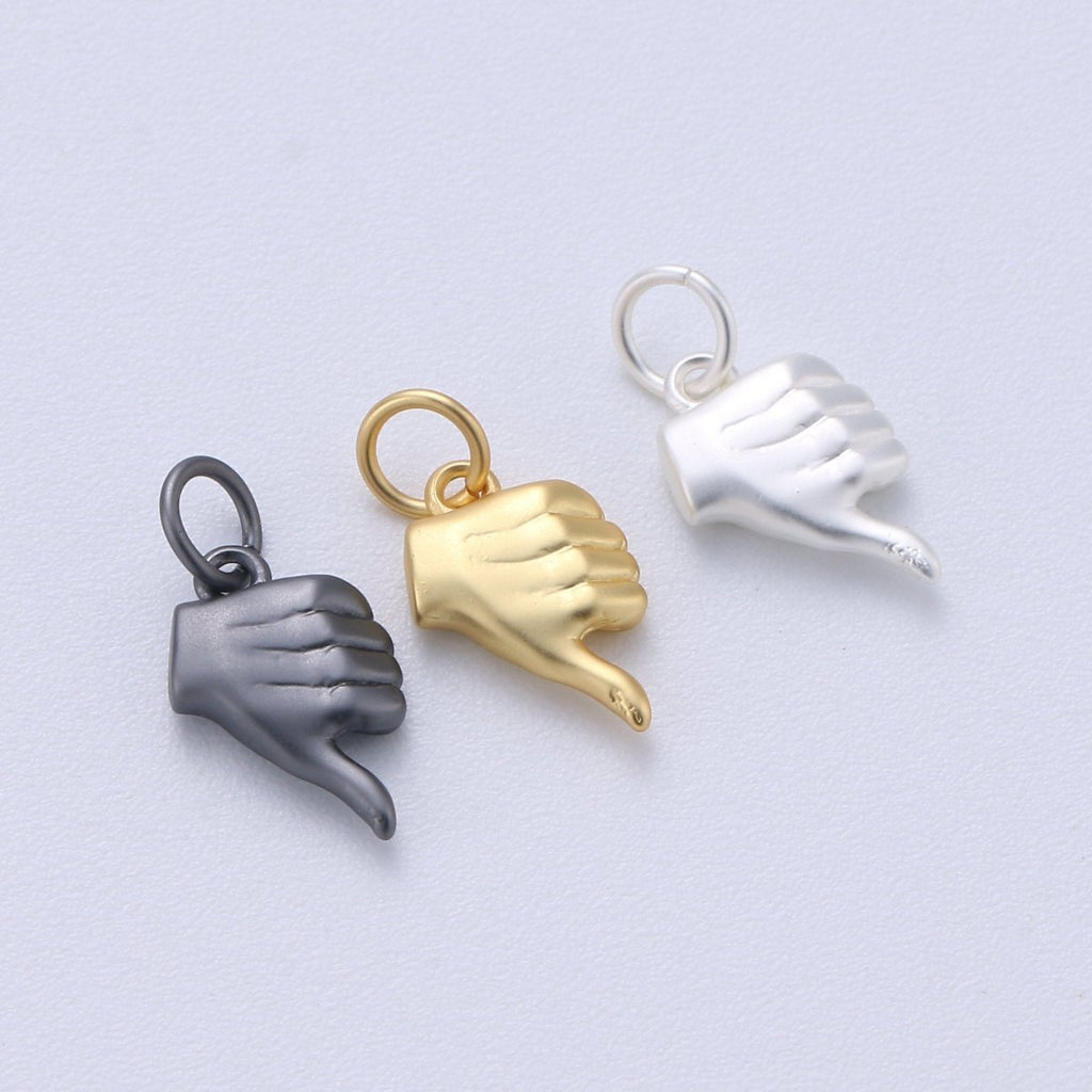 14K Gold Filled Matte Thumbs Up Hand Gesture Symbol Charm in Gold, Silver, Black | C408