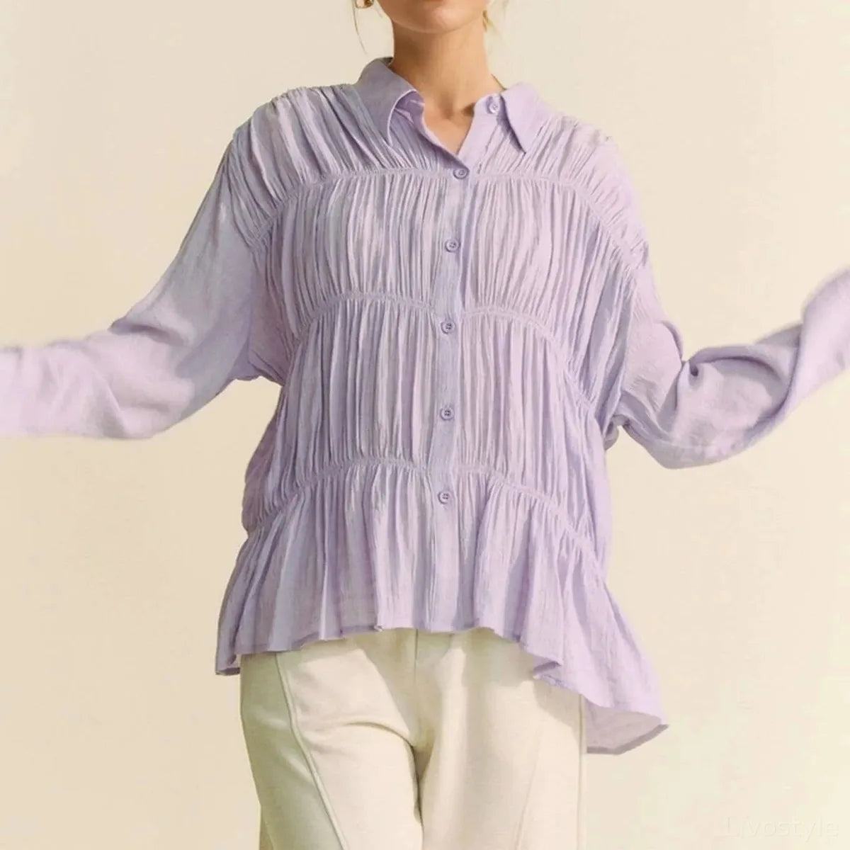 Chic Button Front Shirt with Ruched Detailing