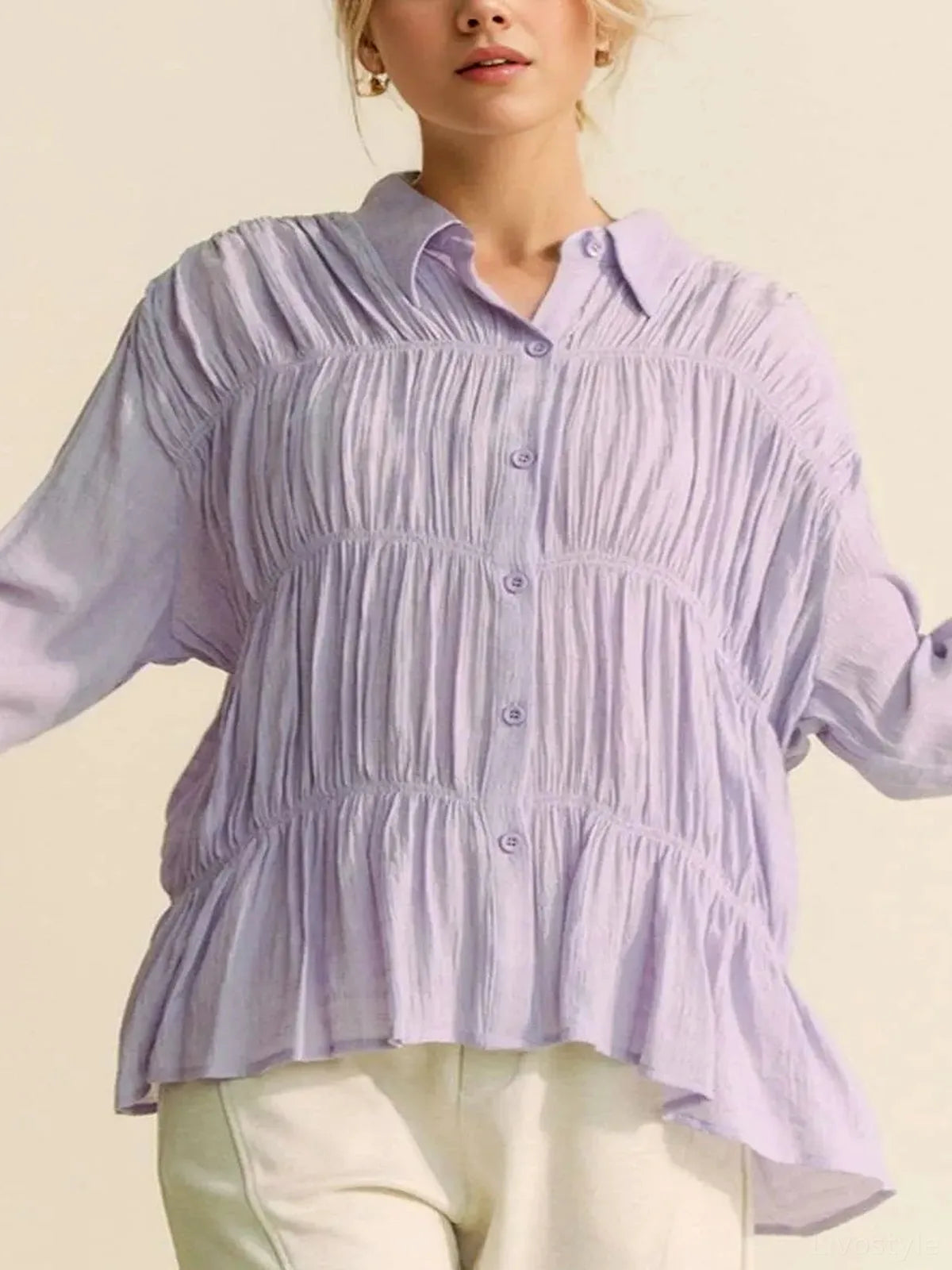 Chic Button Front Shirt with Ruched Detailing