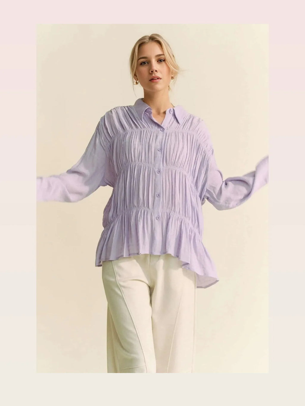 Chic Button Front Shirt with Ruched Detailing