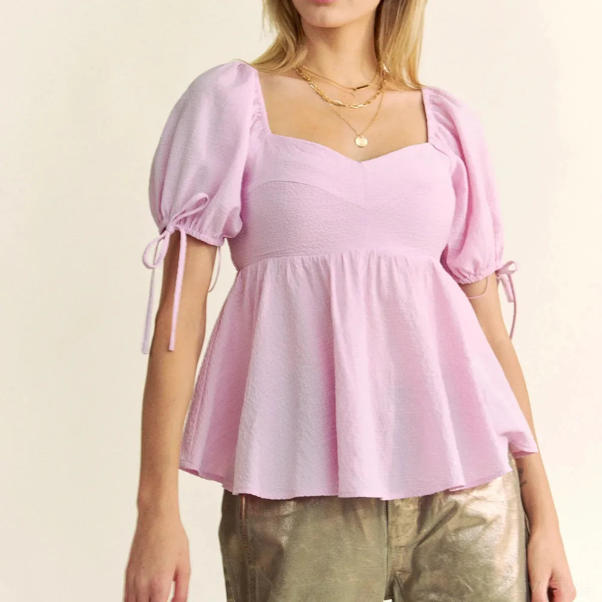 Versatile Peplum Blouse with Puffed Sleeves