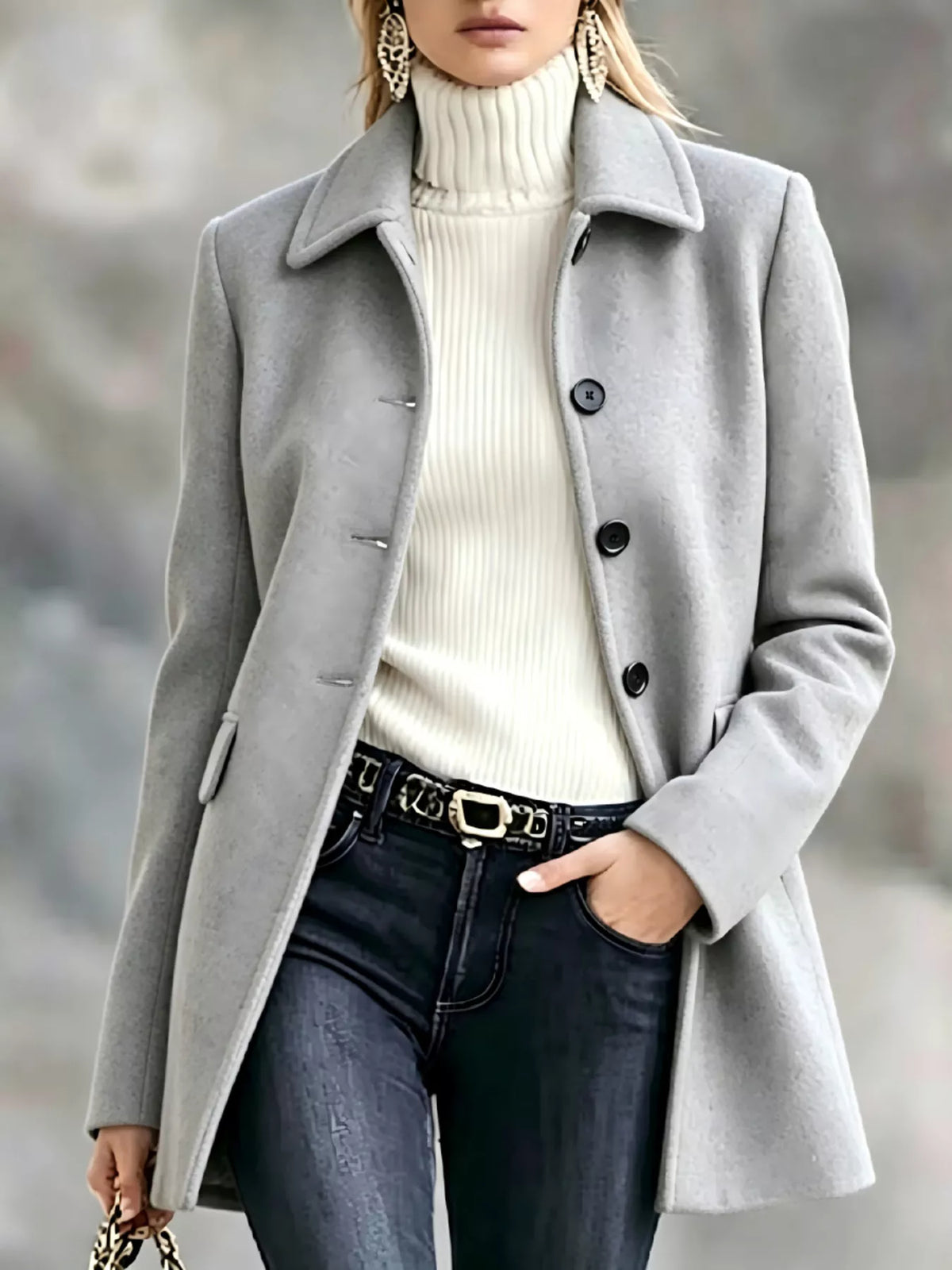 Button Up Collared Neck Coat