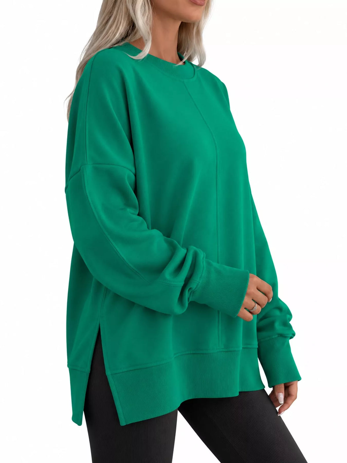 Oversized Crew Neck Sweatshirt with Side Slit