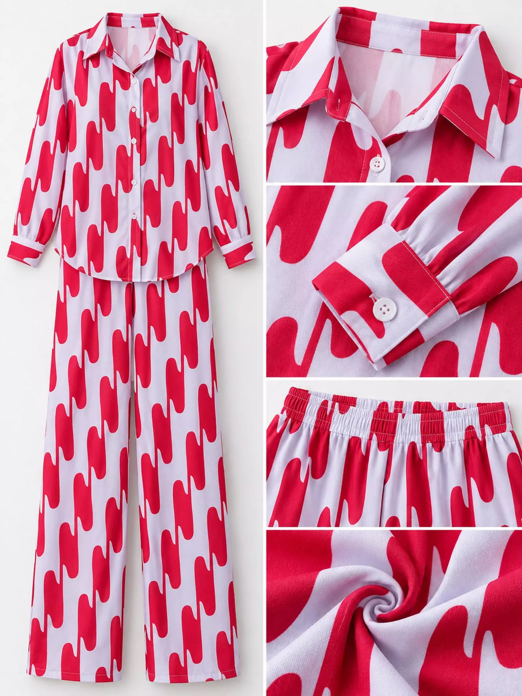 Striped Button-Down Shirt and Wide-Leg Pants Two-Piece Set