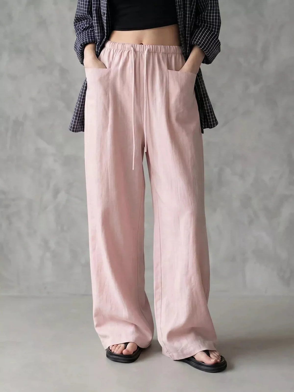 Full Size Drawstring Wide-Leg Casual Pants Plus Size