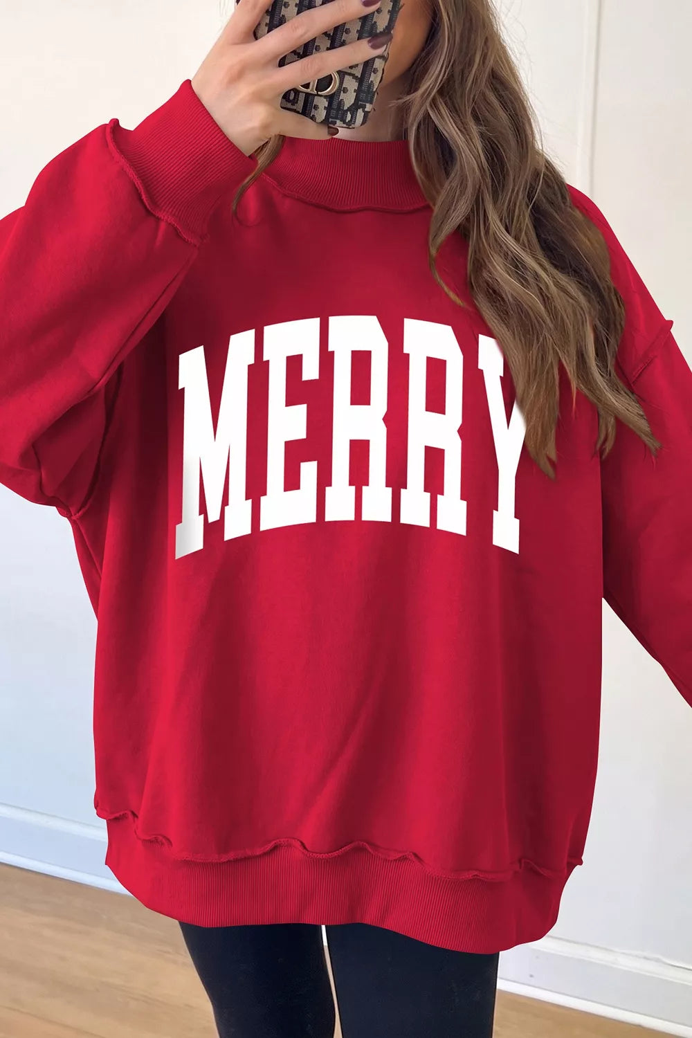 Christmas Slogan MERRY High Neck Tunic Holiday Sweatshirt