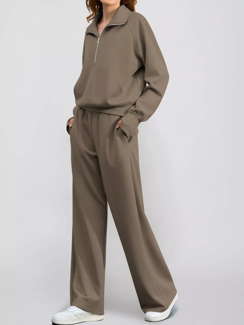 Half-Zip Sweatshirt and Wide-Leg Pants Set