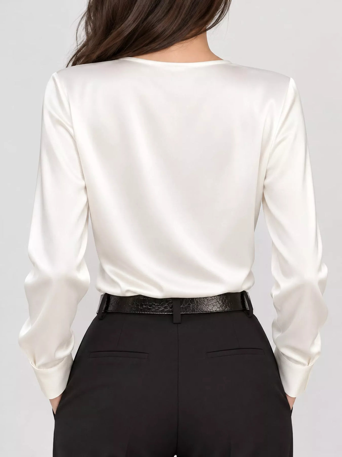 Satin Surplice Long Sleeve Blouse