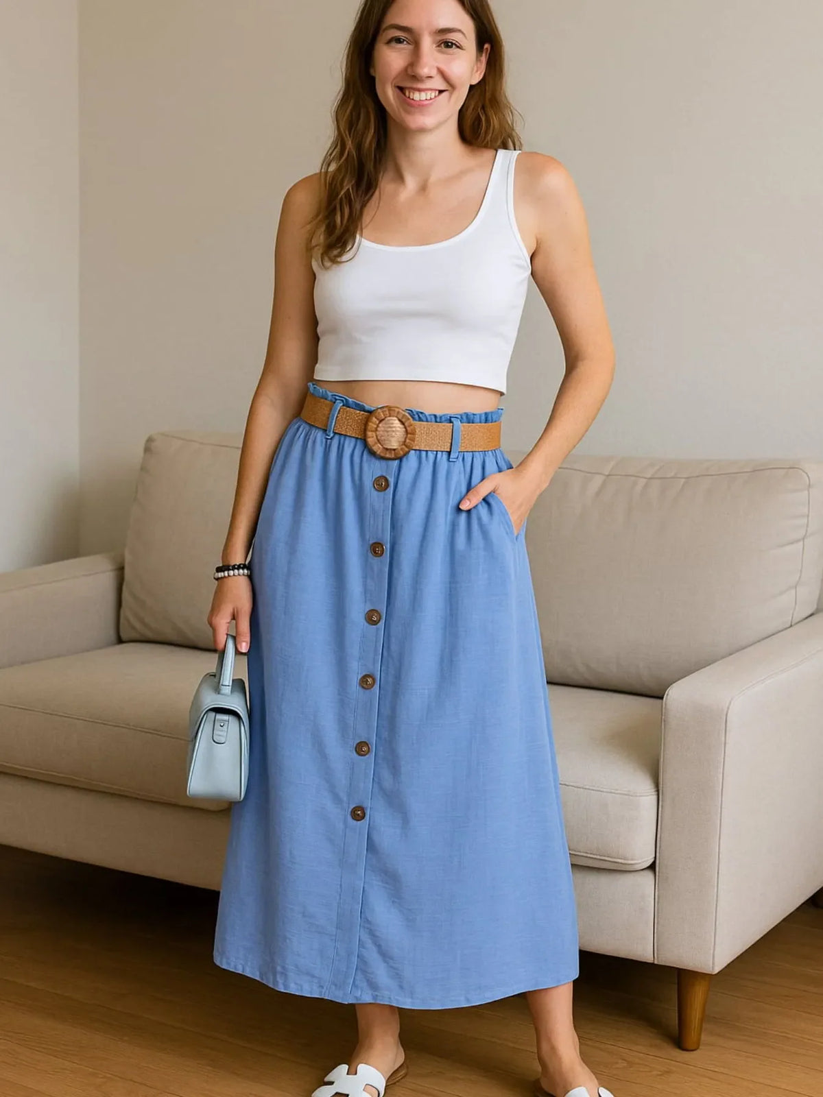 Decor Button Front Midi Skirt