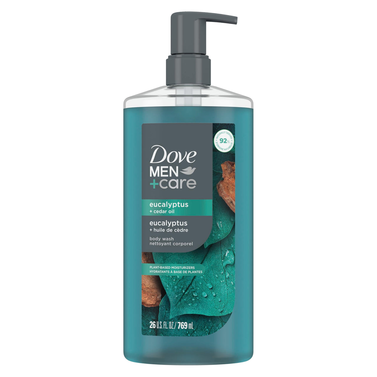 DOVE MEN + CARE Body Wash Eucalyptus + Cedar Oil to Rebuild Skin in the Shower with Plant-Based Cleansers and Moisturizers 26 oz