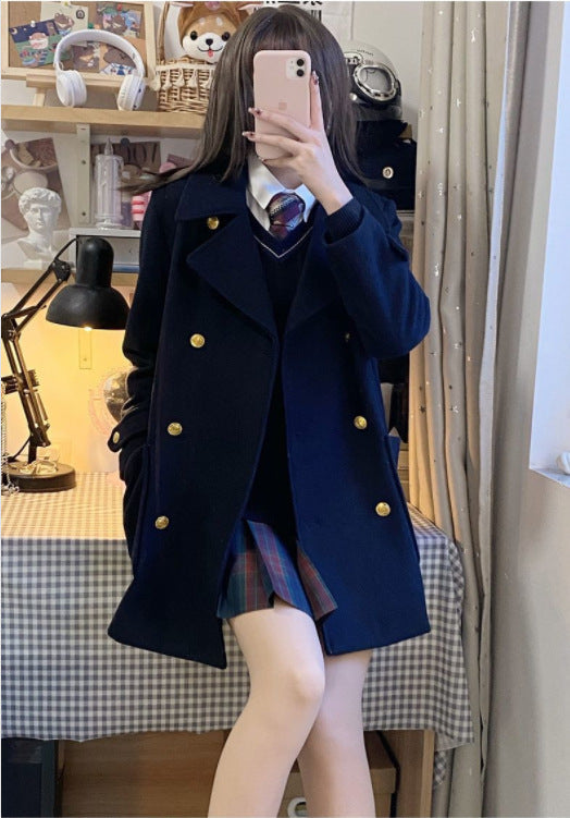 Women's Japanese-style Preppy Wool Coat For Fall And Winter