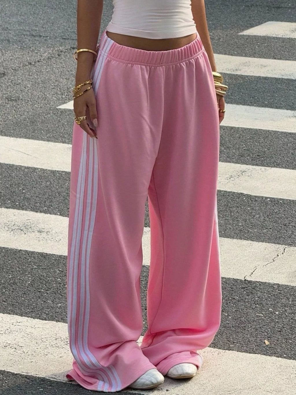 High-Waisted Wide-Leg Track Pants with Side Stripes