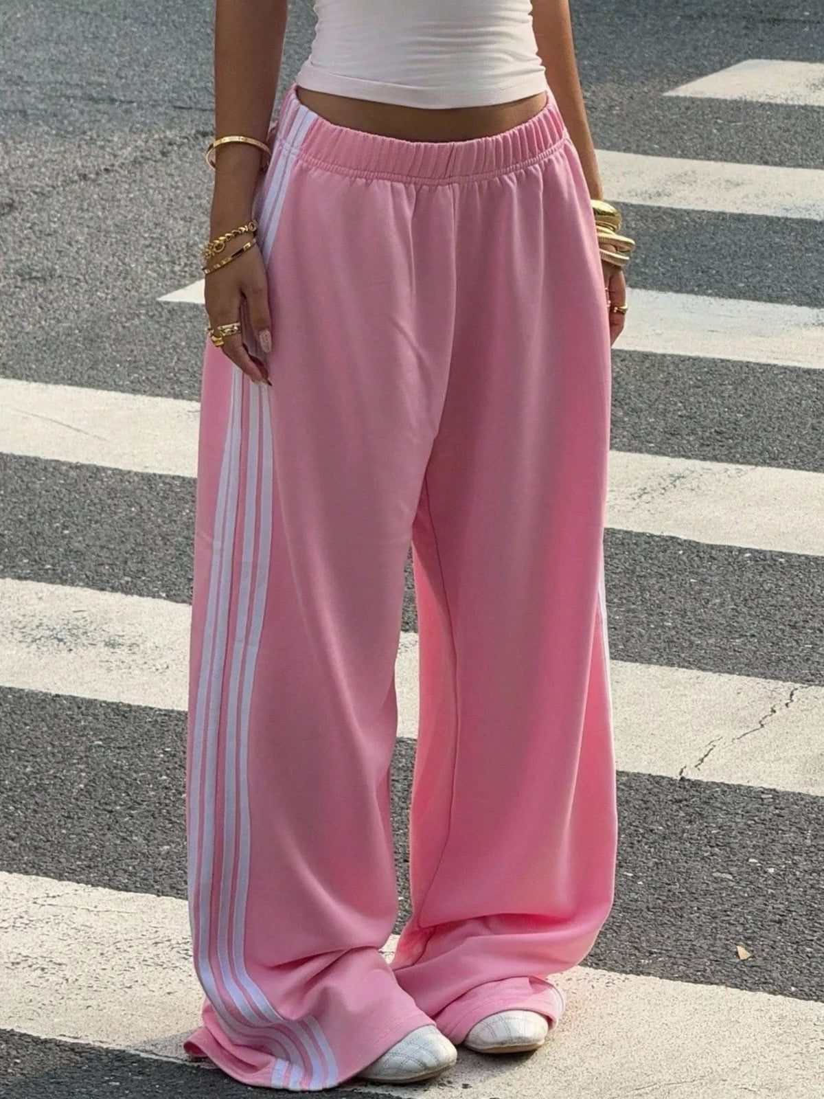 High-Waisted Wide-Leg Track Pants with Side Stripes