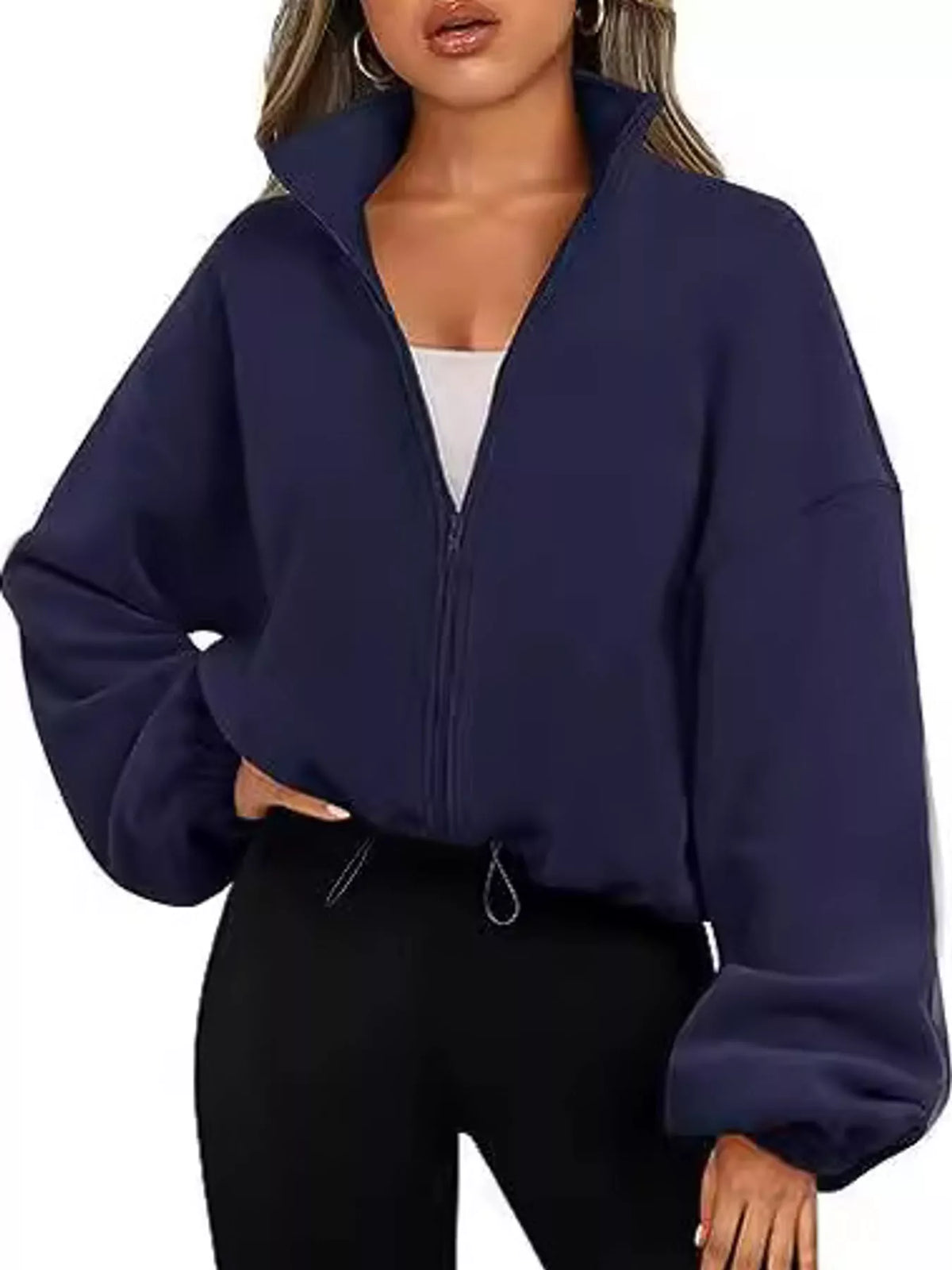 Drawstring Hem Zip Up Jacket