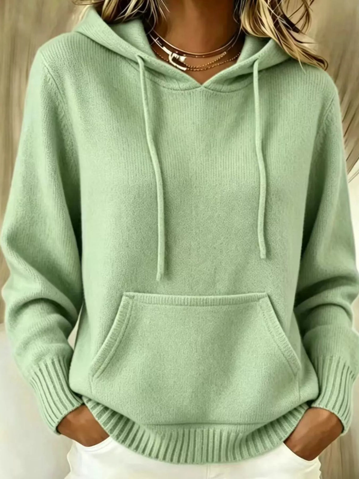 Full Size Drawstring Kangaroo Pocket Hooded Sweater Plus Size
