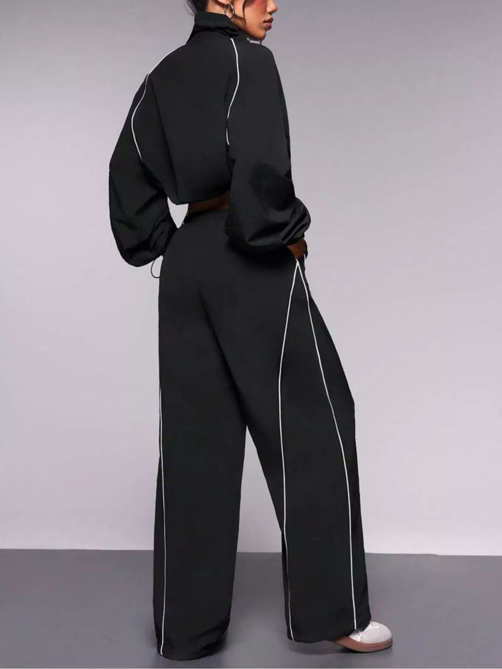 Crop Jacket and Wide-Leg Pants Set