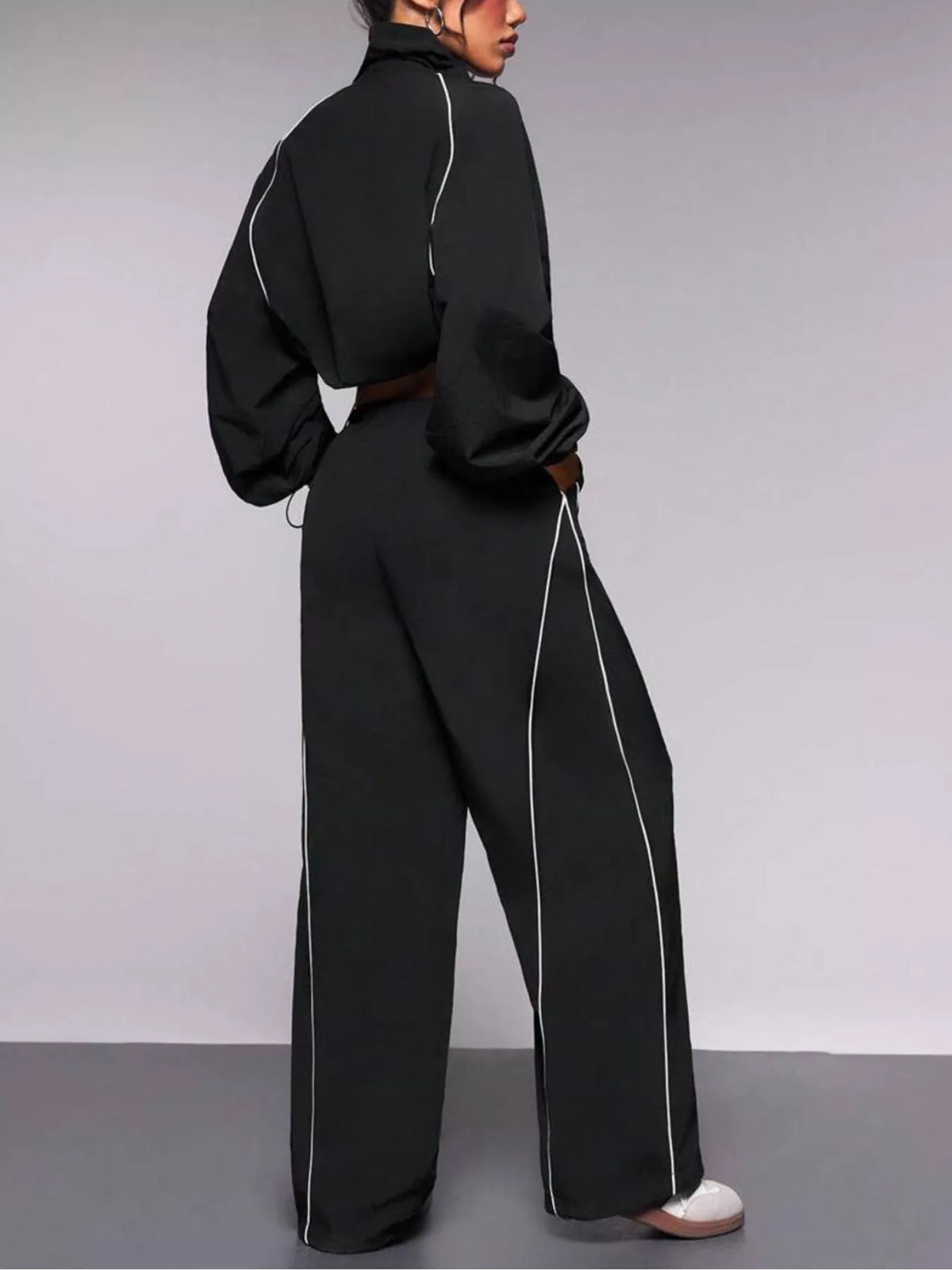 Crop Jacket and Wide-Leg Pants Set