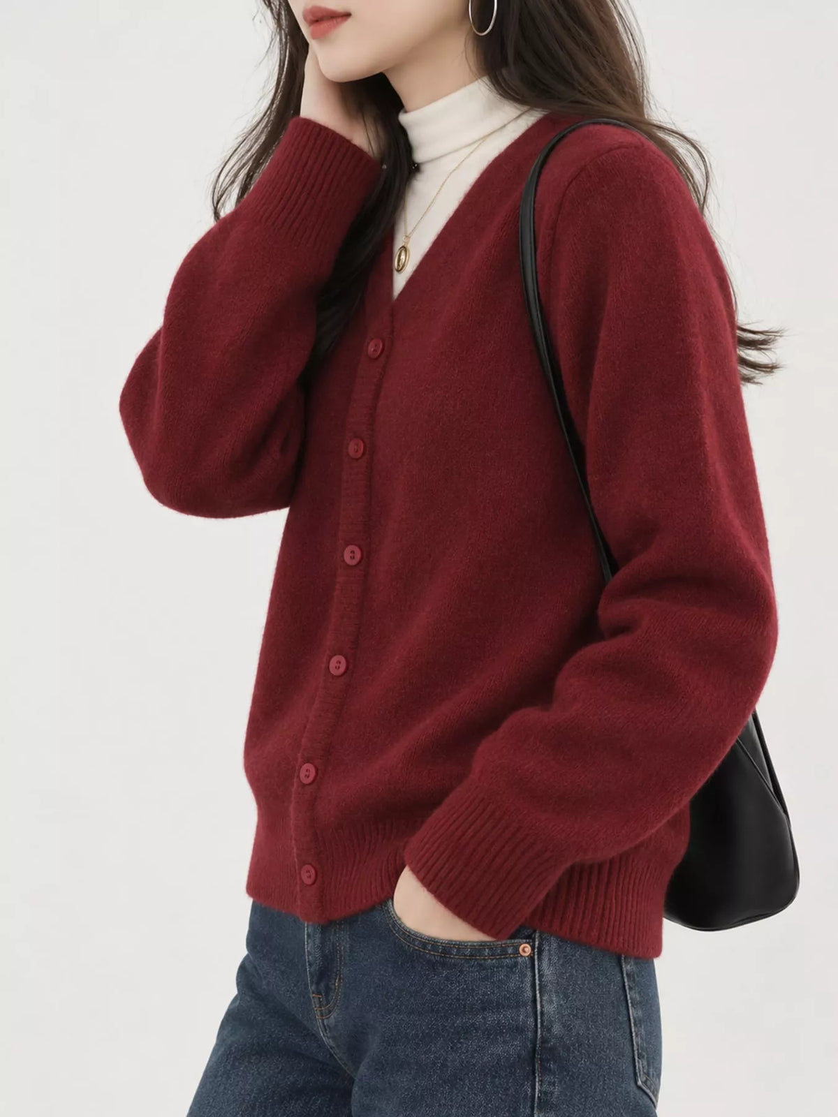 Crew Neck Button-Down Knit Cardigan
