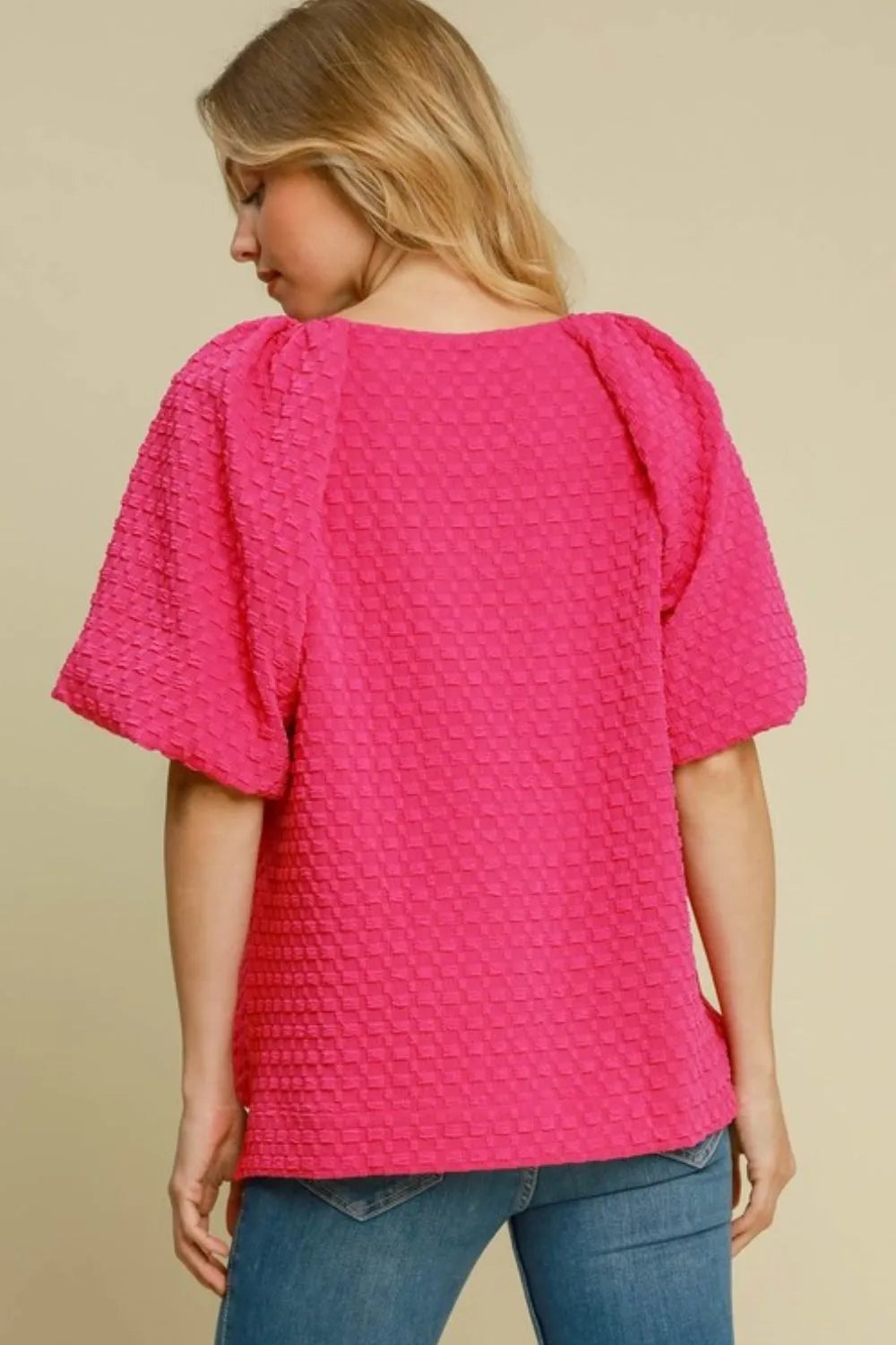 Umgee Full Size Boxy Cut Jacquard Round Neck Top with Side Slit Plus Size