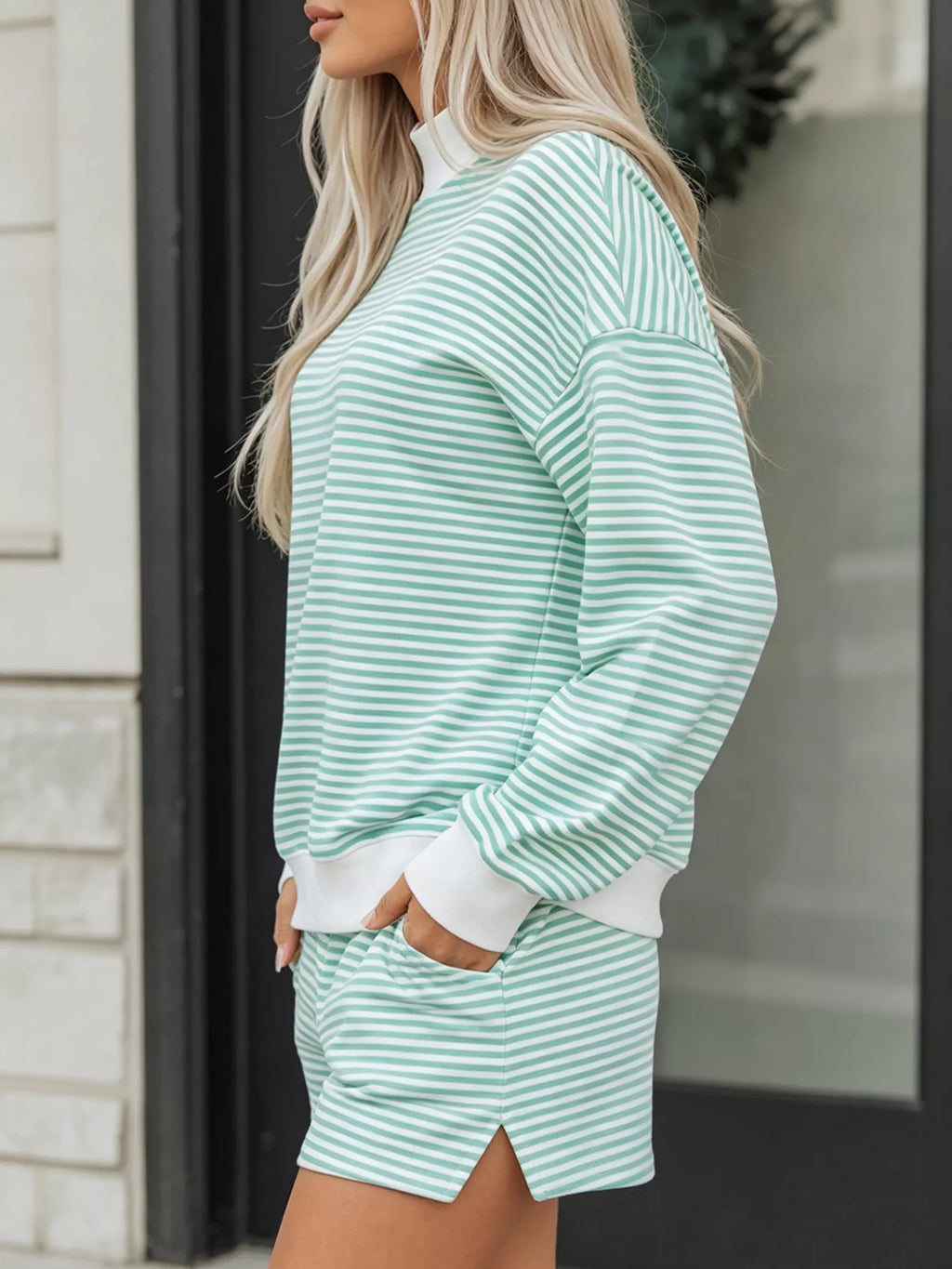 Striped Oversized Sweatshirt and Shorts Set