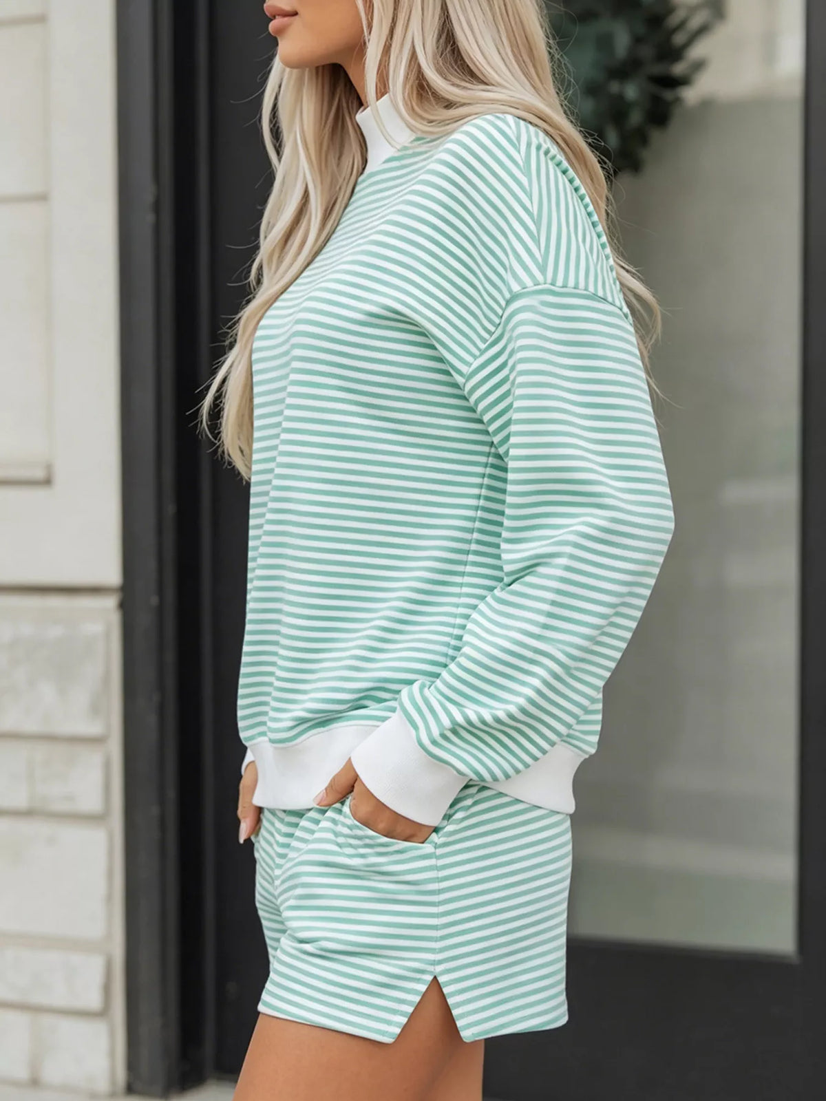 Striped Oversized Sweatshirt and Shorts Set