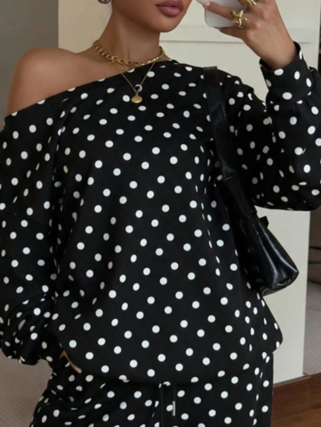 Polka Dot Long Sleeve Top and Pants Set