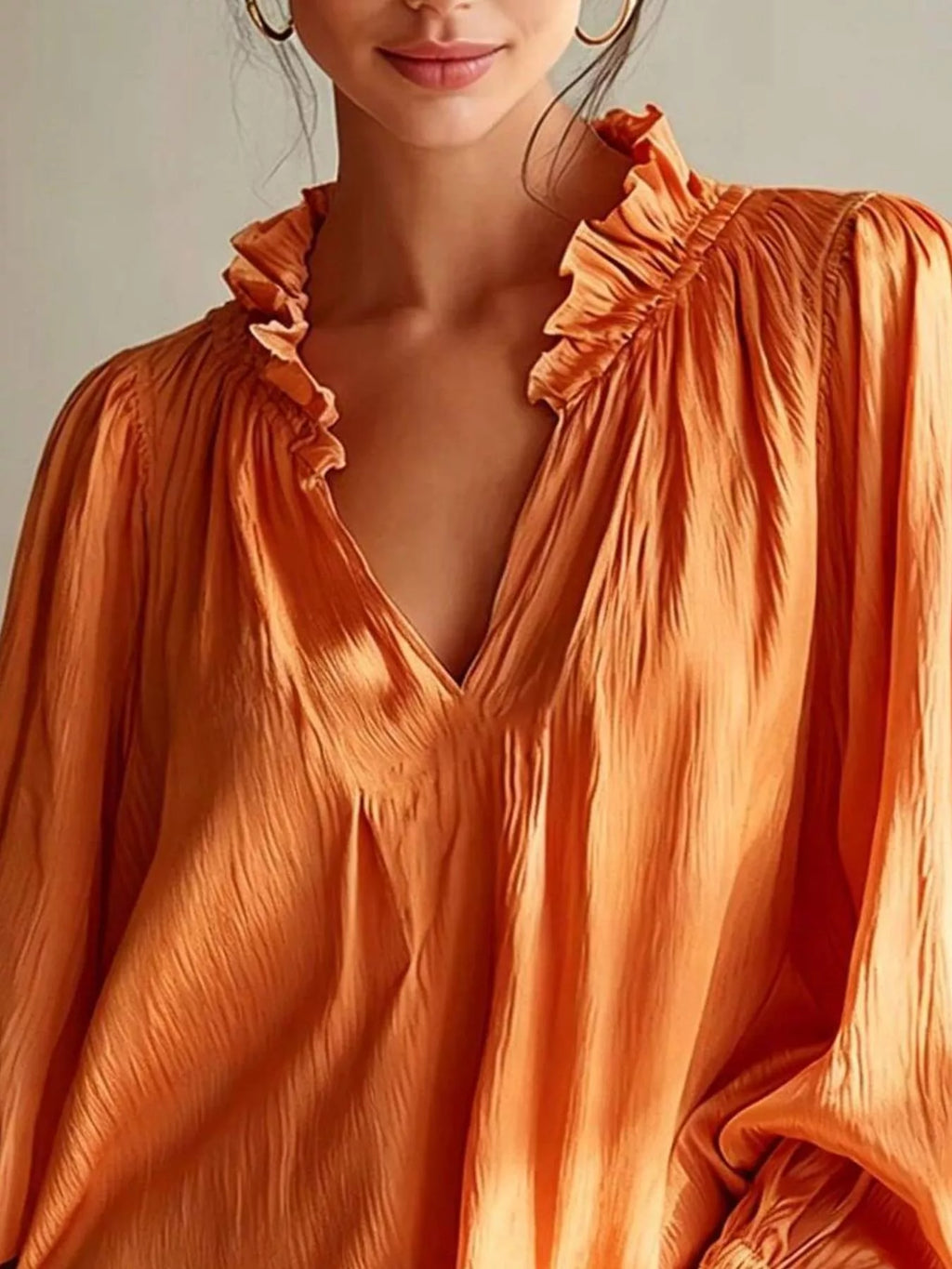 Ruffle Trim Long Sleeves Blouse