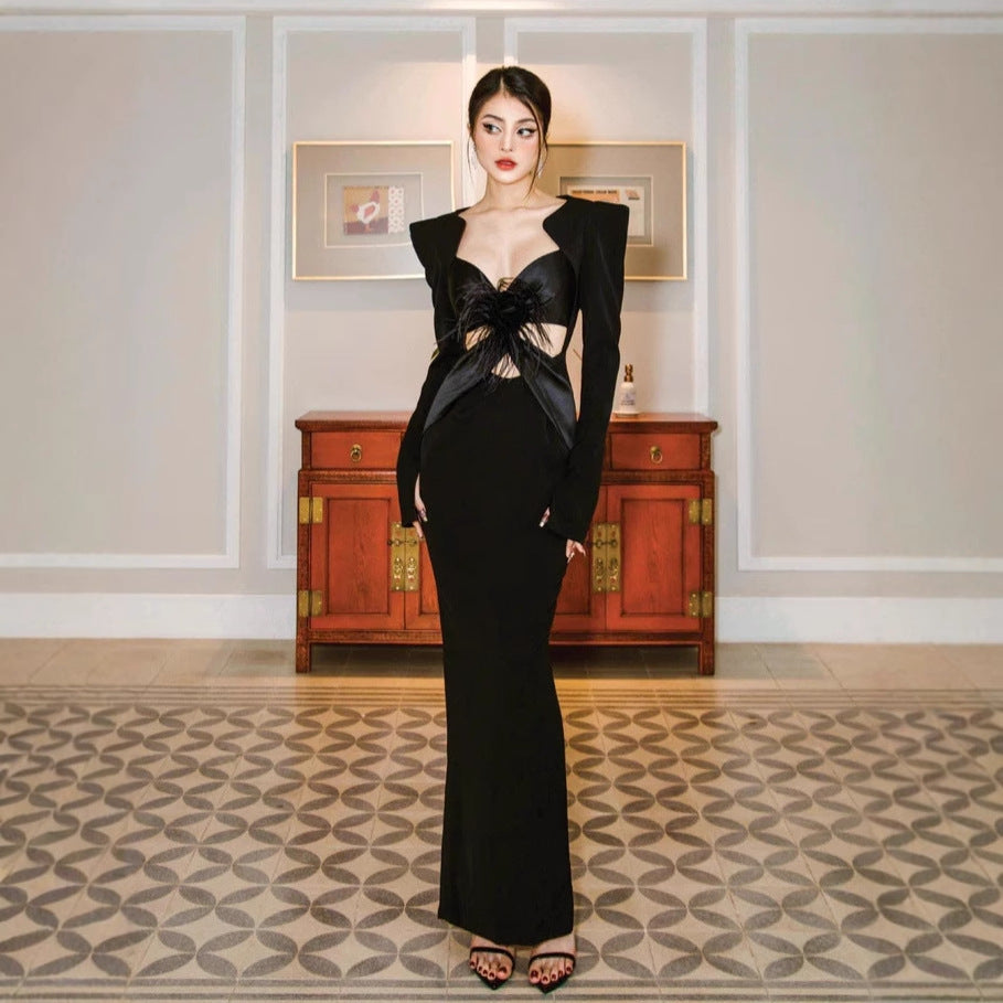 European And American Christmas Autumn And Winter Clothing Strong Evening Wear Bandage One-piece Dress
