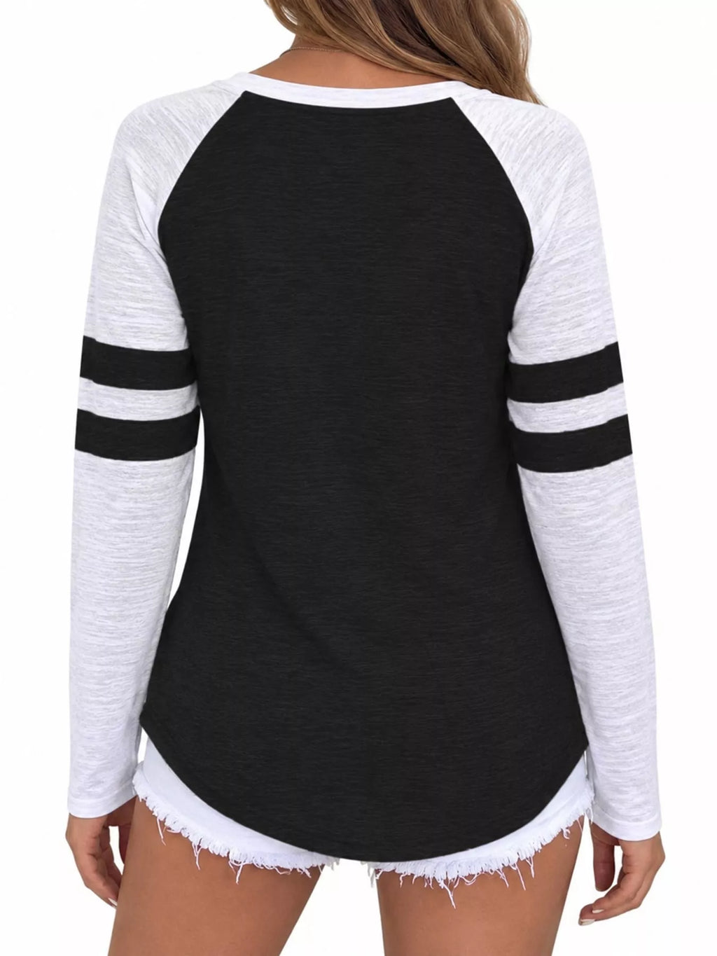 Full Size Color-Block Raglan Sleeve Striped T-Shirt Plus Size