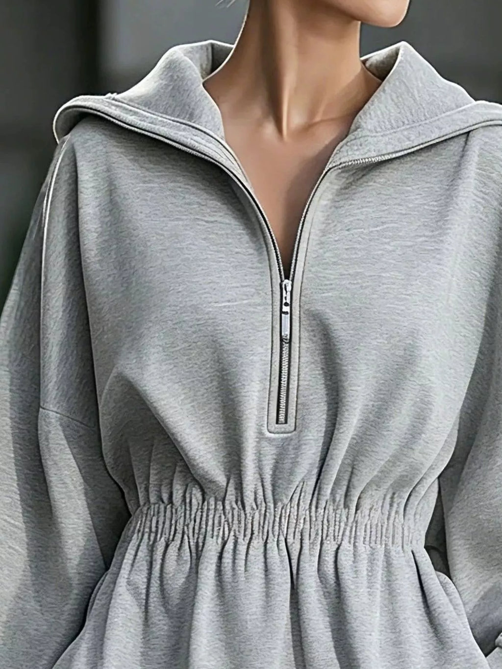 Casual Hooded Quarter-Zip Sweatshirt Dress